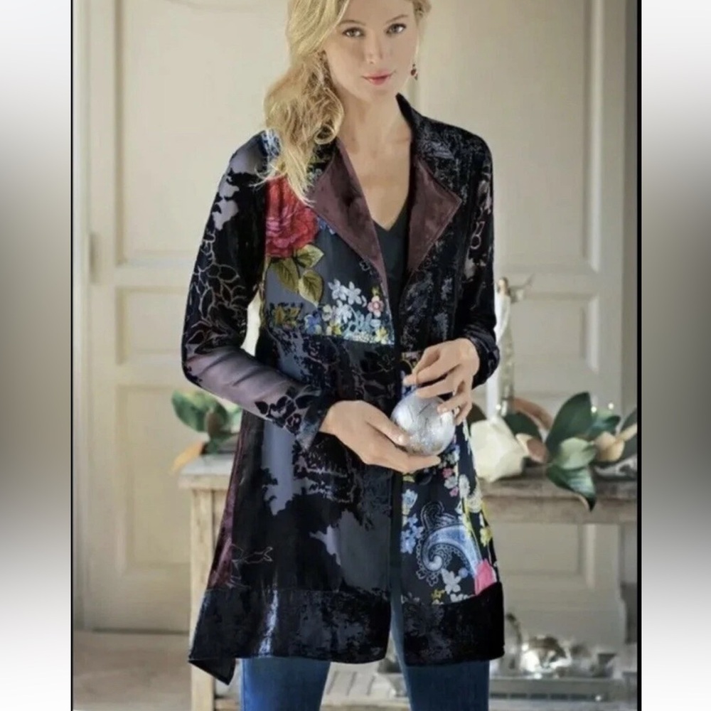 Soft Surroundings LISETTE Velvet Burnout Jacket Chiffon  PM Floral BOHO S - Picture 5 of 6